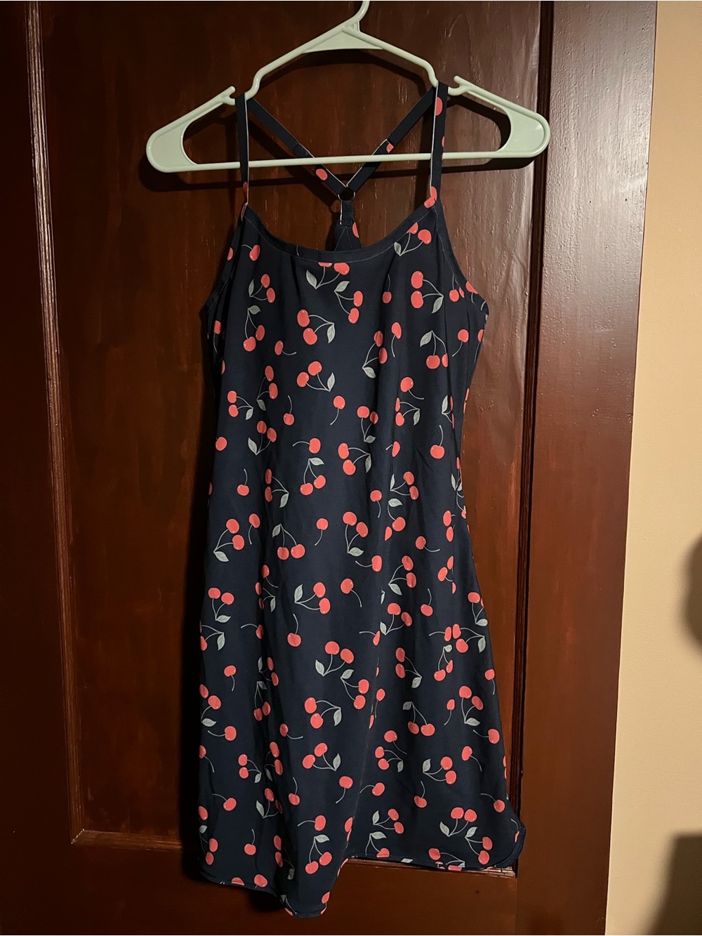 Outdoor Voices Navy Dress with Red Cherry Print